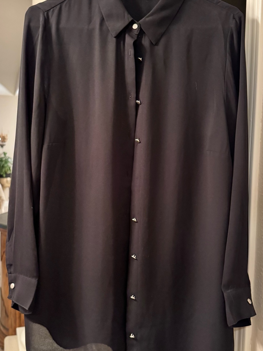 Chaus Black Long-Sleeve Silk Button-Down Blouse